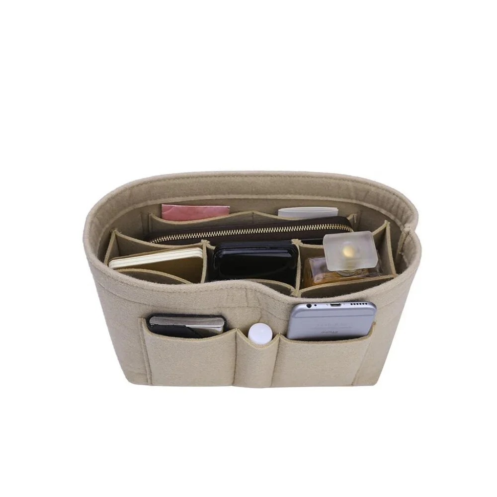Womens Size Small Purse Organizer Insert, Felt Bag Organizer for Handbag Beige - Picture 4 of 9
